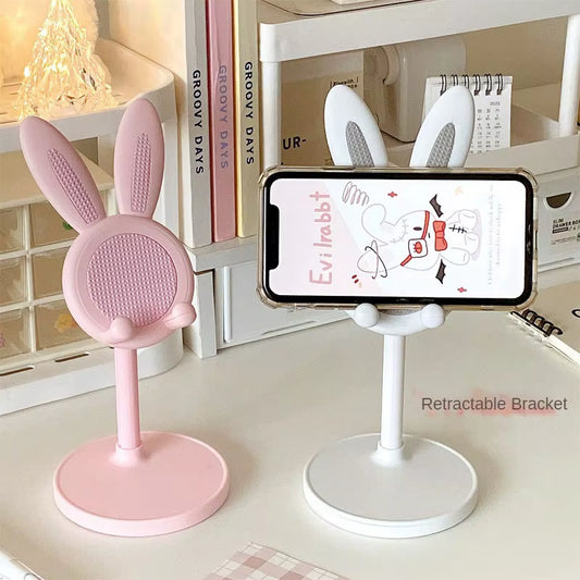 Pink Phone Holder Desktop Cell Phone Stand for Iphone 13 14 Samsung Smartphone Adjustable Lovely Rabbit Cartoon Table Support